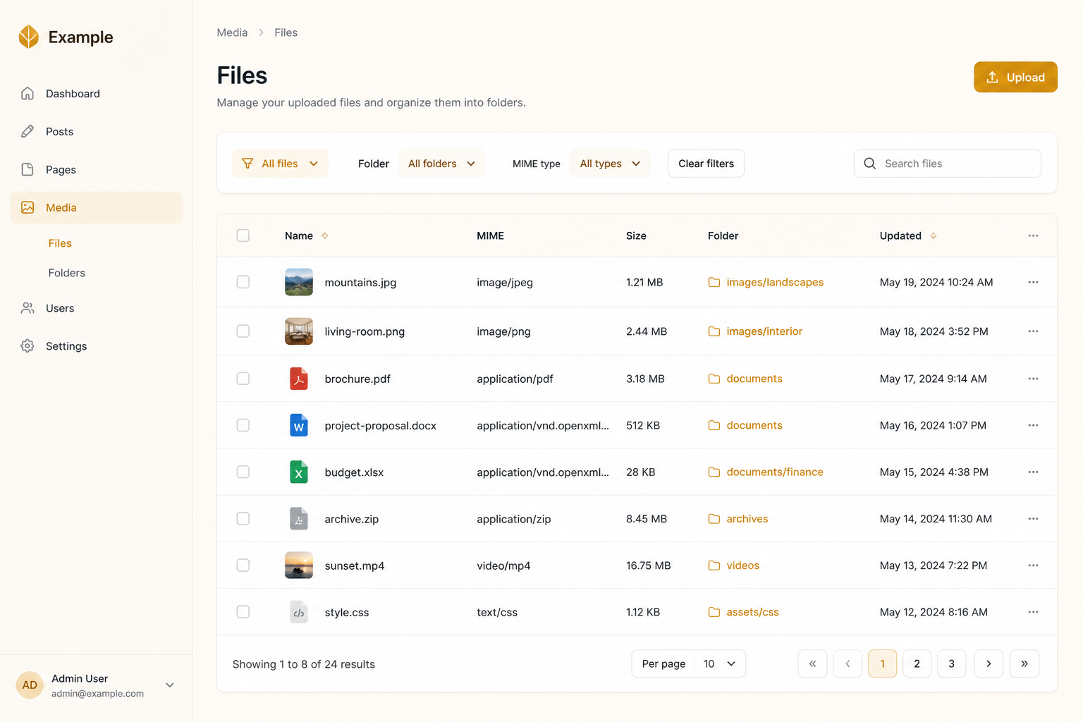 Files table